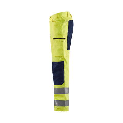 Blaklader 15851811 Hi-Vis Trousers Stretch Yellow/Navy Blue Left #colour_yellow-navy-blue