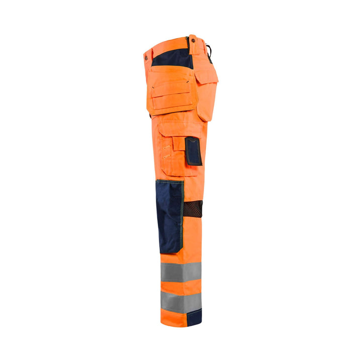 Blaklader 15651811 Hi-Vis Trousers Ventilated Orange/Navy Blue Left #colour_orange-navy-blue