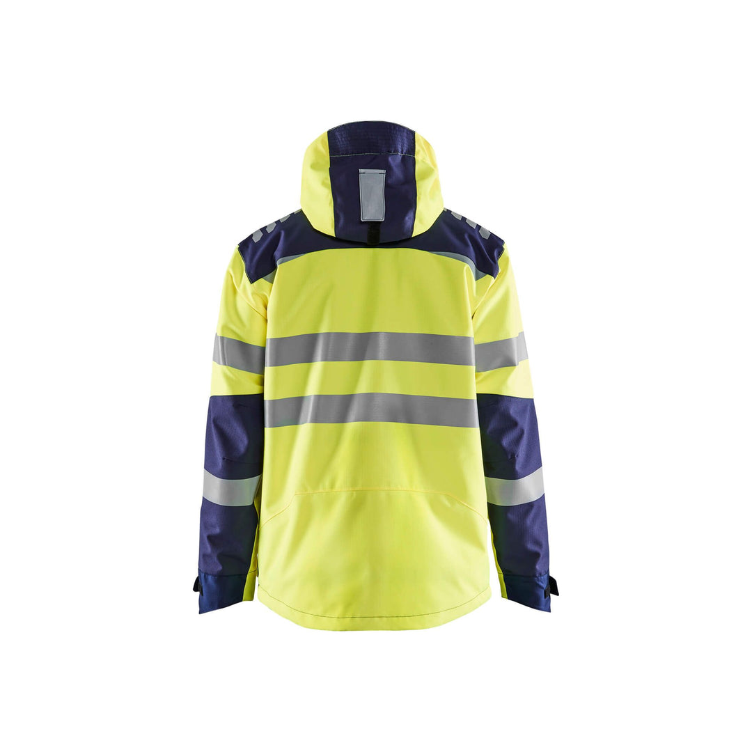 Blaklader 44961918 Hi-Vis Waterproof Jacket Yellow/Navy Blue Rear #colour_yellow-navy-blue