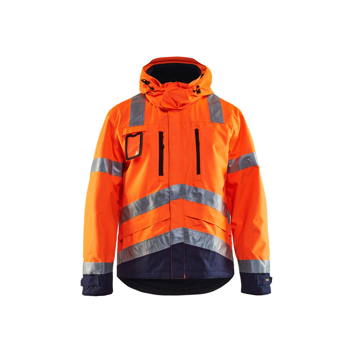 Blaklader 48371977 Hi-Vis Waterproof Jacket Orange/Navy Blue Main #colour_orange-navy-blue