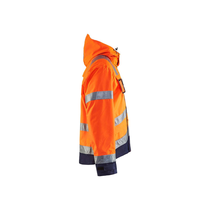 Blaklader 48371977 Hi-Vis Waterproof Jacket Orange/Navy Blue Right #colour_orange-navy-blue