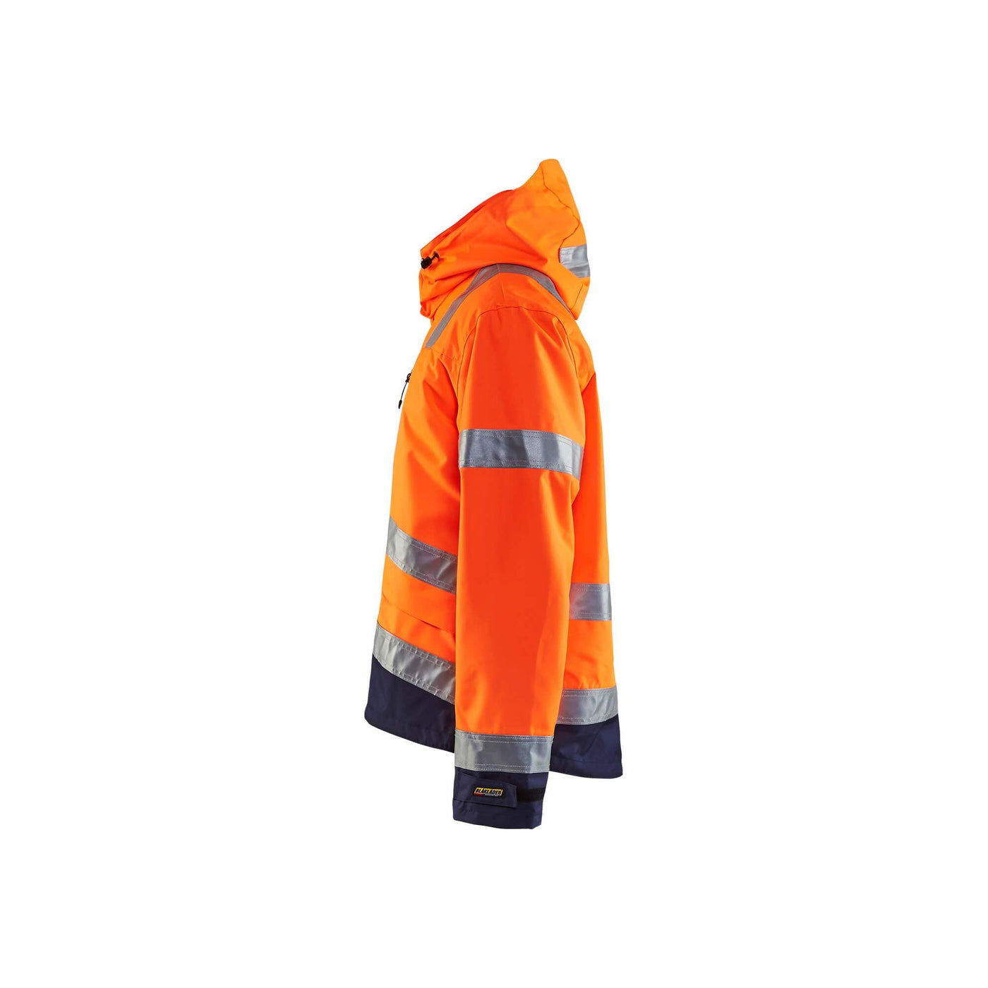 Blaklader 48371977 Hi-Vis Waterproof Jacket Orange/Navy Blue Left #colour_orange-navy-blue