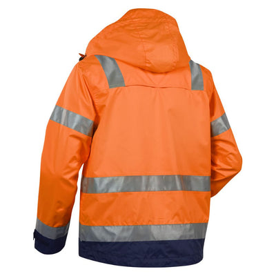 Blaklader 48371977 Hi-Vis Waterproof Jacket Orange/Navy Blue Rear #colour_orange-navy-blue