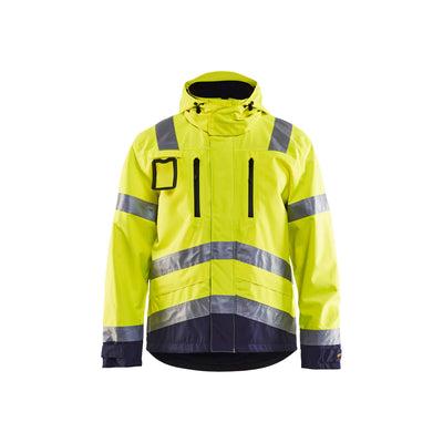 Blaklader 48371977 Hi-Vis Waterproof Jacket Yellow/Navy Blue Main #colour_yellow-navy-blue