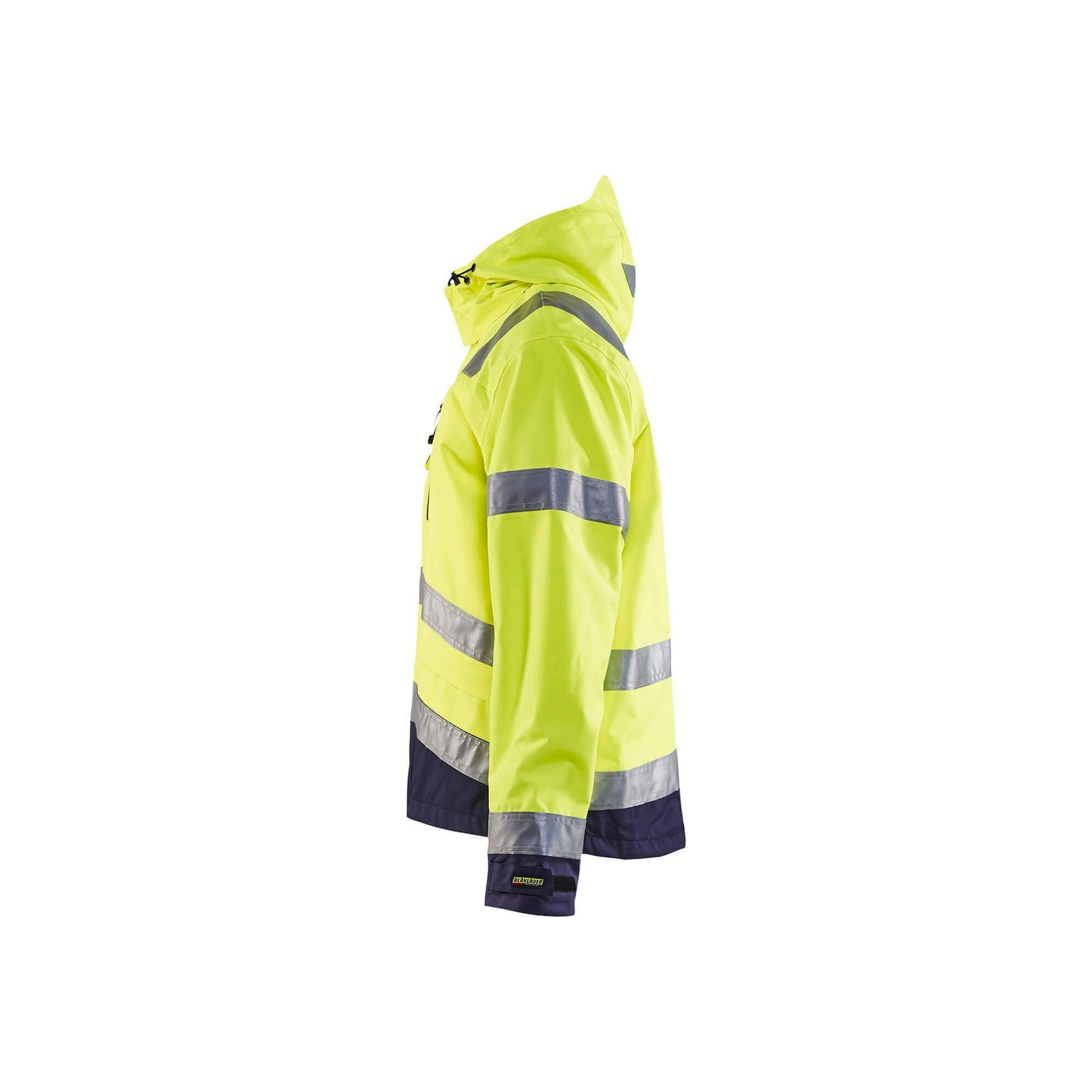 Blaklader 48371977 Hi-Vis Waterproof Jacket Yellow/Navy Blue Left #colour_yellow-navy-blue