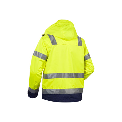 Blaklader 48371977 Hi-Vis Waterproof Jacket Yellow/Navy Blue Rear #colour_yellow-navy-blue