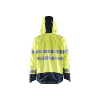 Blaklader 40881532 Hi-Vis Waterproof Shell Jacket Multinorm Yellow/Navy Blue Rear #colour_yellow-navy-blue