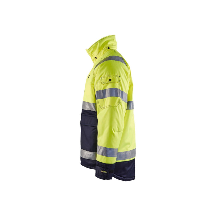 Blaklader 48281900 Hi-Vis Winter Jacket Yellow/Navy Blue Left #colour_yellow-navy-blue