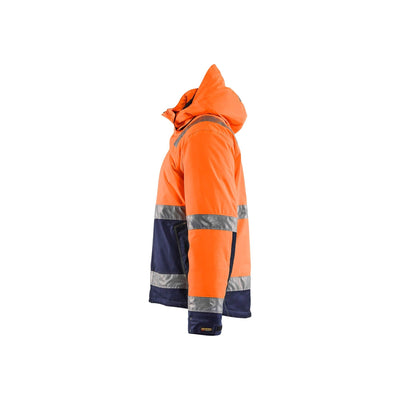 Blaklader 48701987 Hi-Vis Winter Jacket Orange/Navy Blue Left #colour_orange-navy-blue