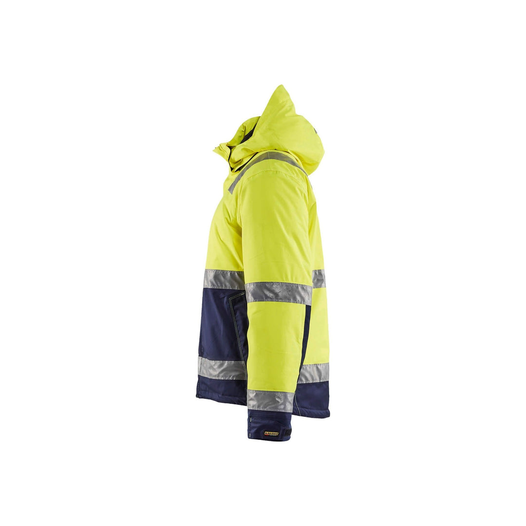 Blaklader 48701987 Hi-Vis Winter Jacket Yellow/Navy Blue Left #colour_yellow-navy-blue