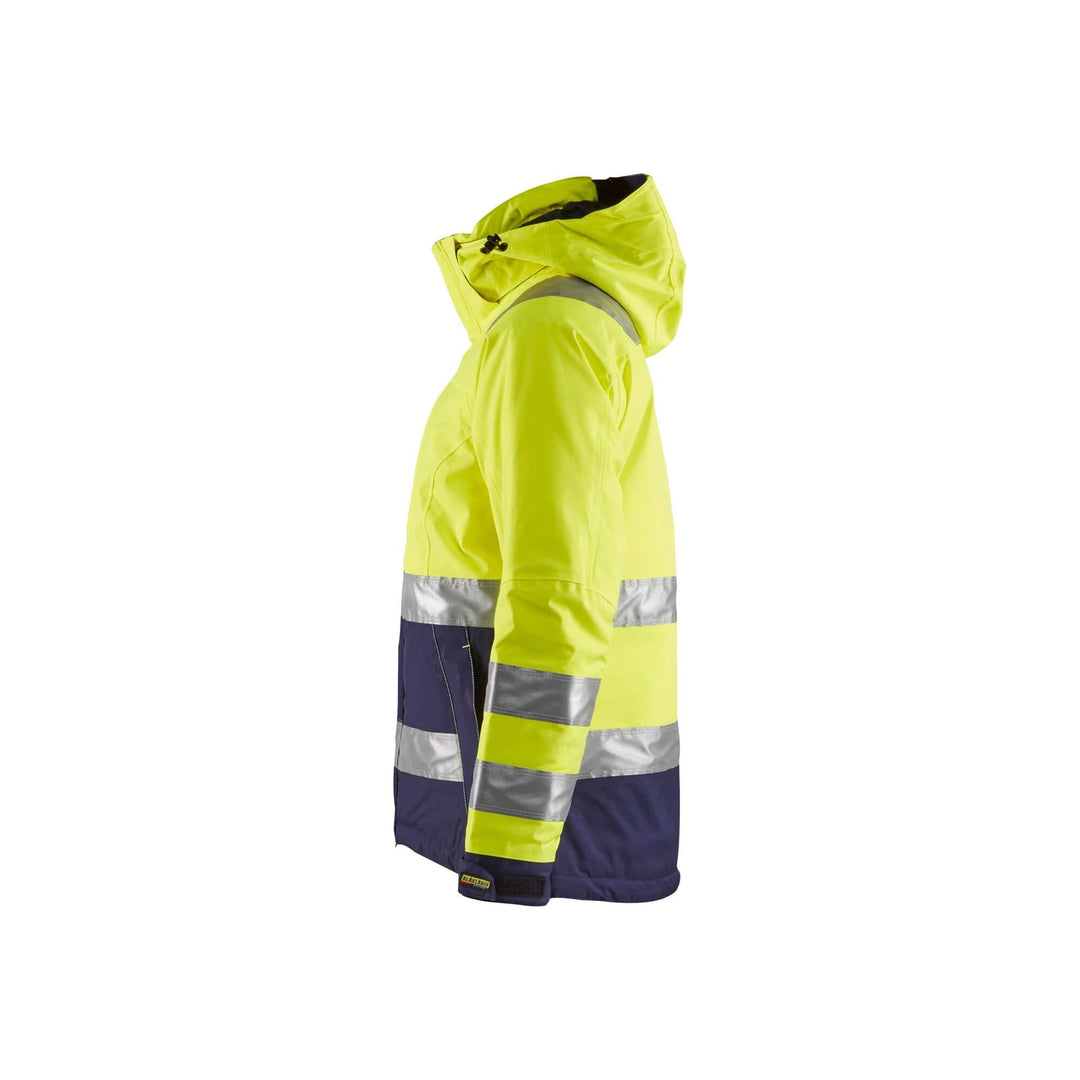 Blaklader 48721987 Hi-Vis Winter Jacket Yellow/Navy Blue Left #colour_yellow-navy-blue