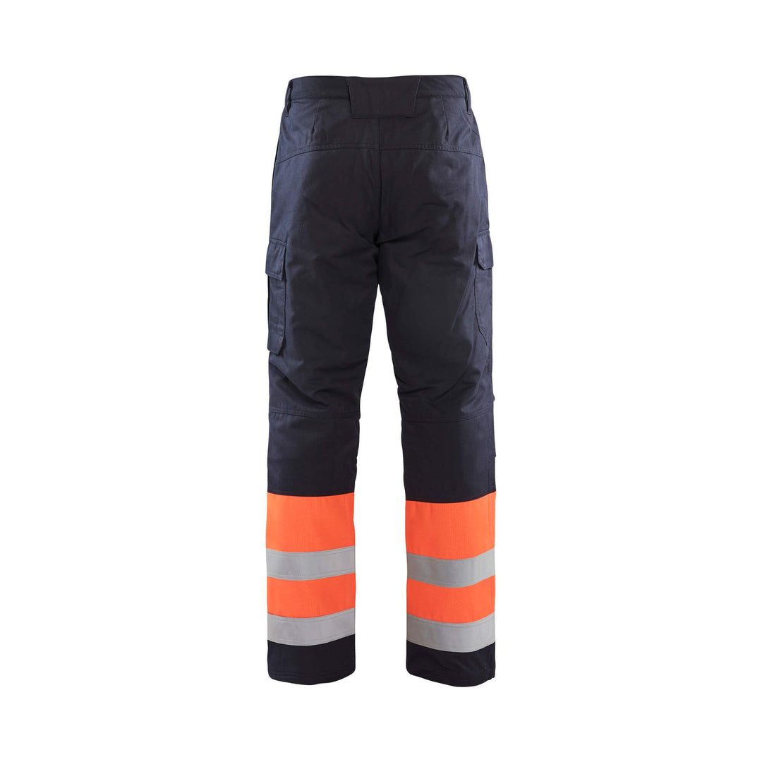 Blaklader 18691513 Hi-Vis Winter Trousers Multinorm Navy Blue/Orange Rear #colour_navy-blue-orange