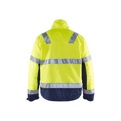 Blaklader 48621811 Hi-Vis Winter Work Jacket Yellow/Navy Blue Rear #colour_yellow-navy-blue