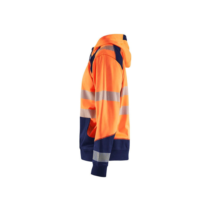 Blaklader 35462528 Hi-Vis Work Hoodie Orange/Navy Blue Left #colour_orange-navy-blue