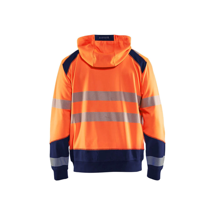 Blaklader 35462528 Hi-Vis Work Hoodie Orange/Navy Blue Rear #colour_orange-navy-blue