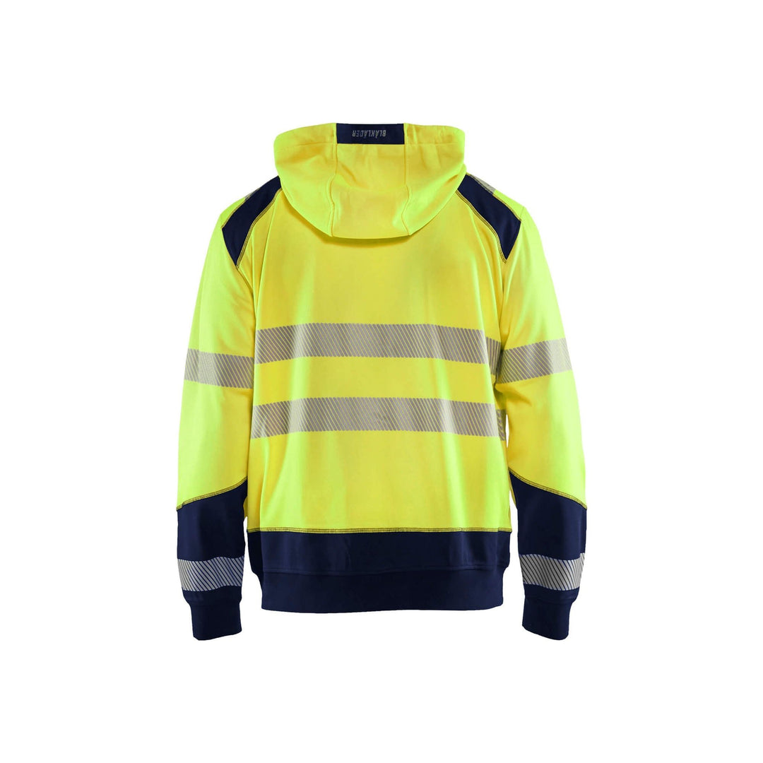 Blaklader 35462528 Hi-Vis Work Hoodie Yellow/Navy Blue Rear #colour_yellow-navy-blue