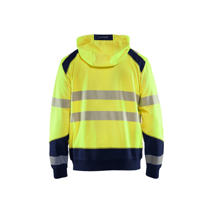 Blaklader 35462528 Hi-Vis Work Hoodie Yellow/Navy Blue Rear #colour_yellow-navy-blue