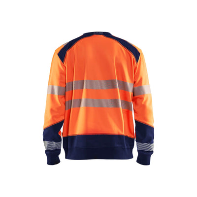Blaklader 35412528 Hi-Vis Work Sweatshirt Orange/Navy Blue Rear #colour_orange-navy-blue