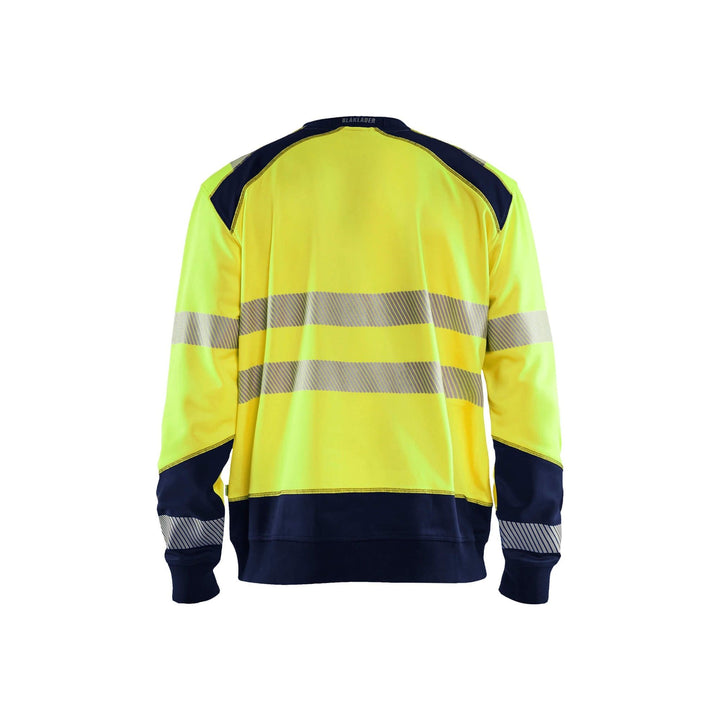 Blaklader 35412528 Hi-Vis Work Sweatshirt Yellow/Navy Blue Rear #colour_yellow-navy-blue