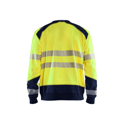 Blaklader 35412528 Hi-Vis Work Sweatshirt Yellow/Navy Blue Rear #colour_yellow-navy-blue