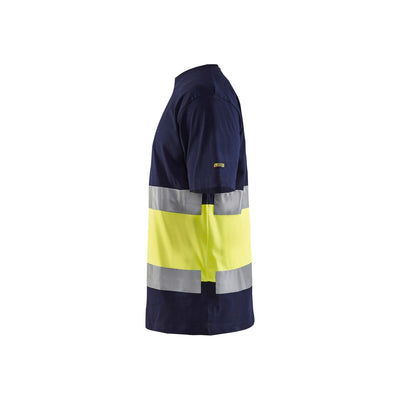 Blaklader 33871030 Hi-Vis Work T-Shirt Navy Blue/Hi-Vis Yellow Left #colour_navy-blue-yellow