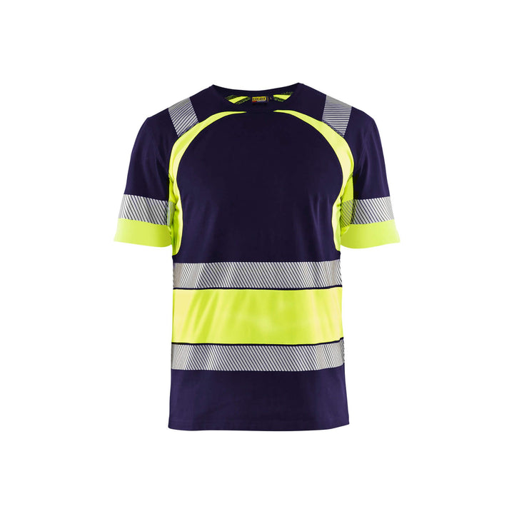 Blaklader 34211030 Hi-Vis Work T-Shirt Navy Blue/Hi-Vis Yellow Main #colour_navy-blue-yellow