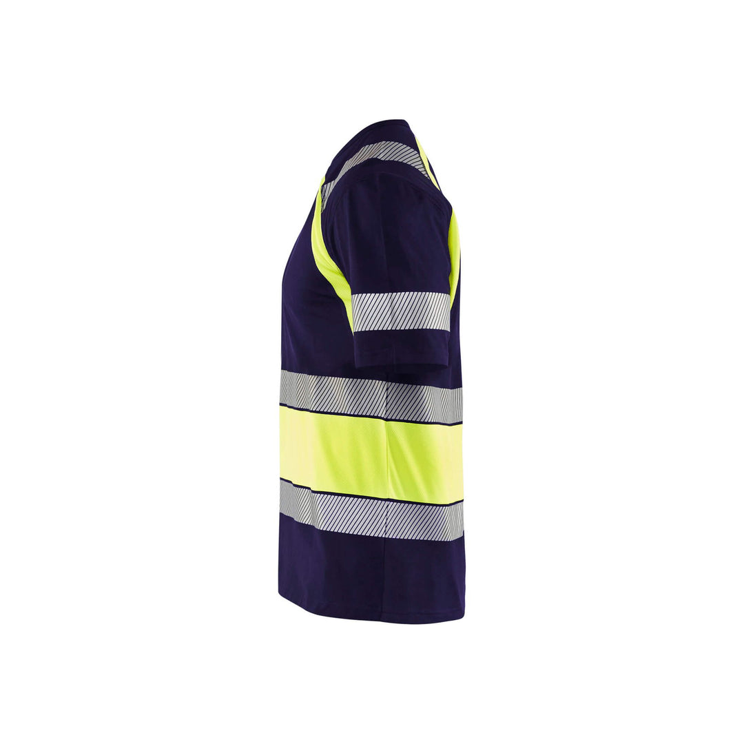 Blaklader 34211030 Hi-Vis Work T-Shirt Navy Blue/Hi-Vis Yellow Left #colour_navy-blue-yellow