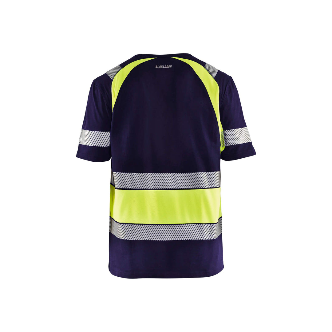 Blaklader 34211030 Hi-Vis Work T-Shirt Navy Blue/Hi-Vis Yellow Rear #colour_navy-blue-yellow