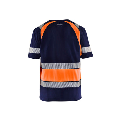 Blaklader 34211030 Hi-Vis Work T-Shirt Navy Blue/Orange Rear #colour_navy-blue-orange