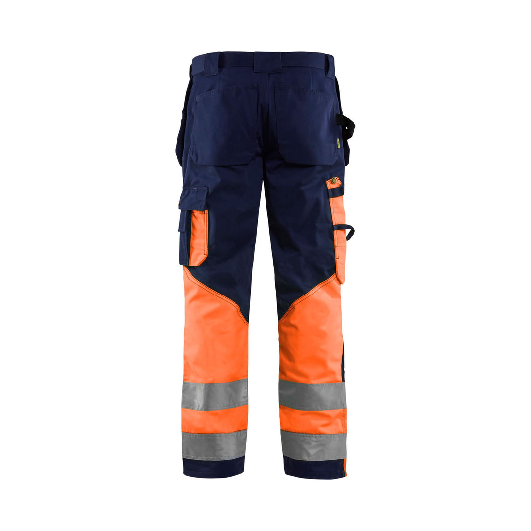 Blaklader 15291860 Hi-Vis Work Trousers Navy Blue/Orange Rear #colour_navy-blue-orange