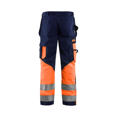 Blaklader 15291860 Hi-Vis Work Trousers Navy Blue/Orange Rear #colour_navy-blue-orange
