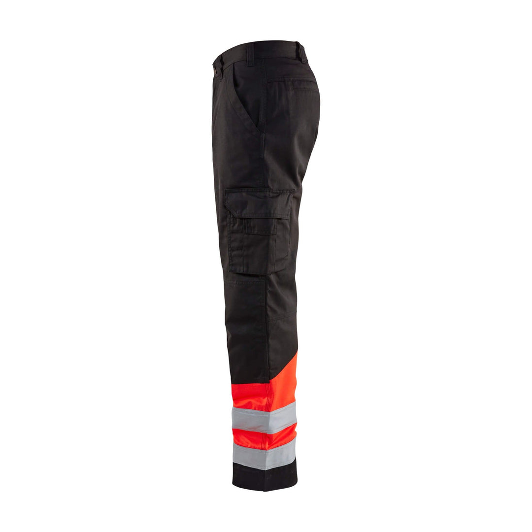 Blaklader 15641811 Hi-Vis Work Trousers Black/Red Left #colour_black-red