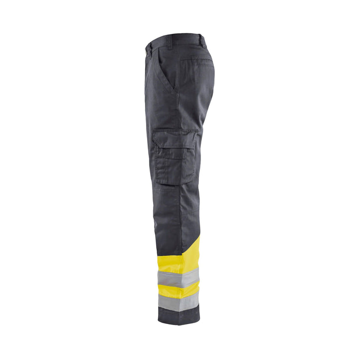 Blaklader 15641811 Hi-Vis Work Trousers Mid Grey/Hi-Vis Yellow Left #colour_mid-grey-hi-vis-yellow