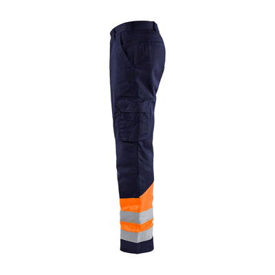 Blaklader 15641811 Hi-Vis Work Trousers Navy Blue/Orange Left #colour_navy-blue-orange