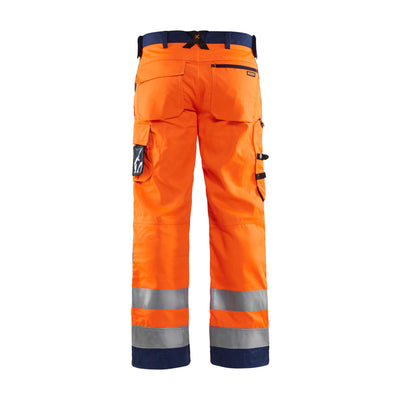 Blaklader 15661811 Hi-Vis Work Trousers Orange/Navy Blue Rear #colour_orange-navy-blue