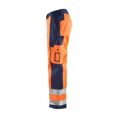 Blaklader 15831860 Hi-Vis Work Trousers Orange/Navy Blue Left #colour_orange-navy-blue