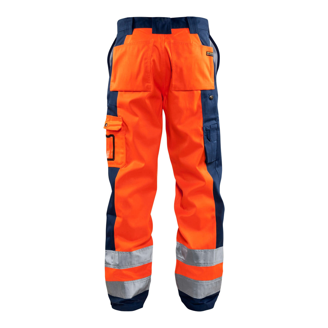 Blaklader 15831860 Hi-Vis Work Trousers Orange/Navy Blue Rear #colour_orange-navy-blue