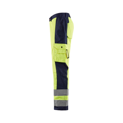 Blaklader 15831860 Hi-Vis Work Trousers Yellow/Navy Blue Left #colour_yellow-navy-blue