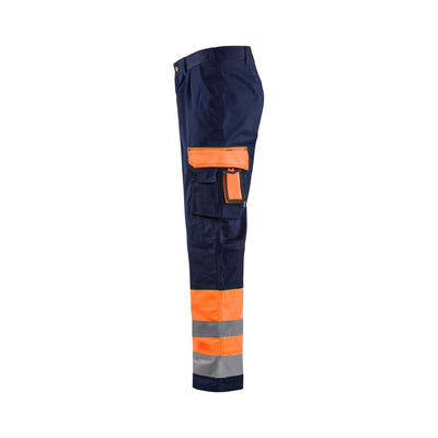 Blaklader 15841860 Hi-Vis Work Trousers Orange/Navy Blue Left #colour_orange-navy-blue