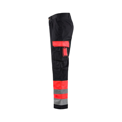 Blaklader 15841860 Hi-Vis Work Trousers Red/Black Left #colour_red-black