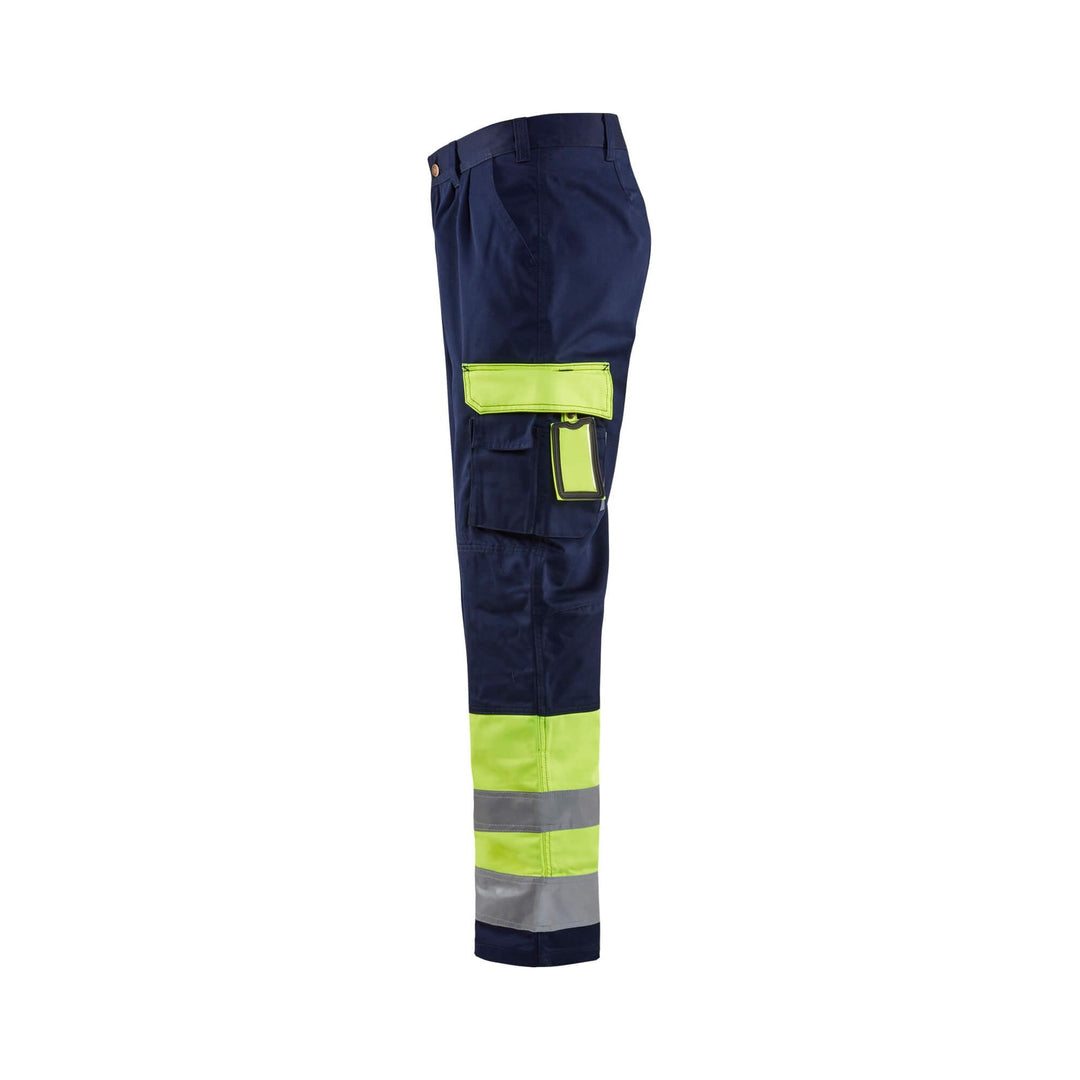 Blaklader 15841860 Hi-Vis Work Trousers Yellow/Navy Blue Left #colour_yellow-navy-blue