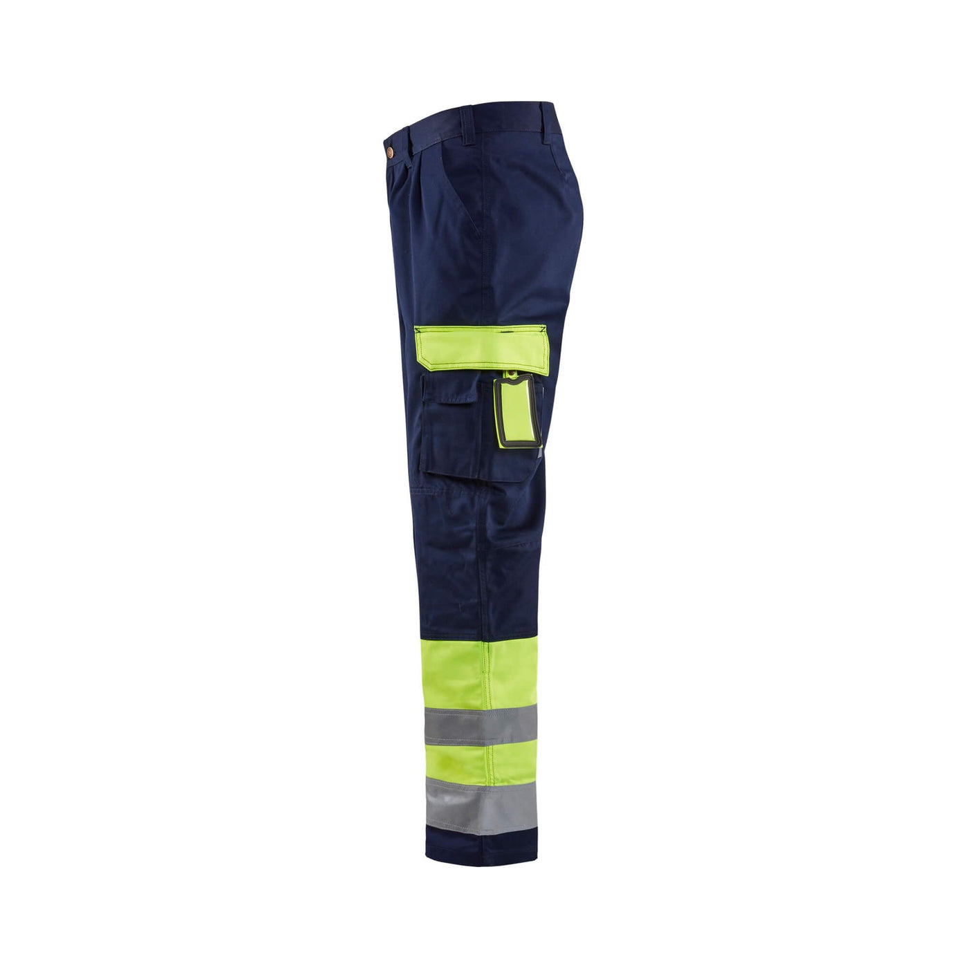 Blaklader 15841860 Hi-Vis Work Trousers Yellow/Navy Blue Left #colour_yellow-navy-blue