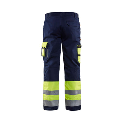 Blaklader 15841860 Hi-Vis Work Trousers Yellow/Navy Blue Rear #colour_yellow-navy-blue