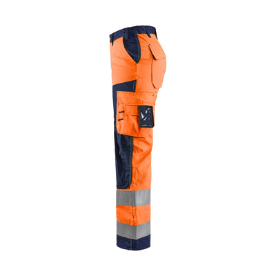 Blaklader 71551811 Hi-Vis Work Trousers Orange/Navy Blue Left #colour_orange-navy-blue