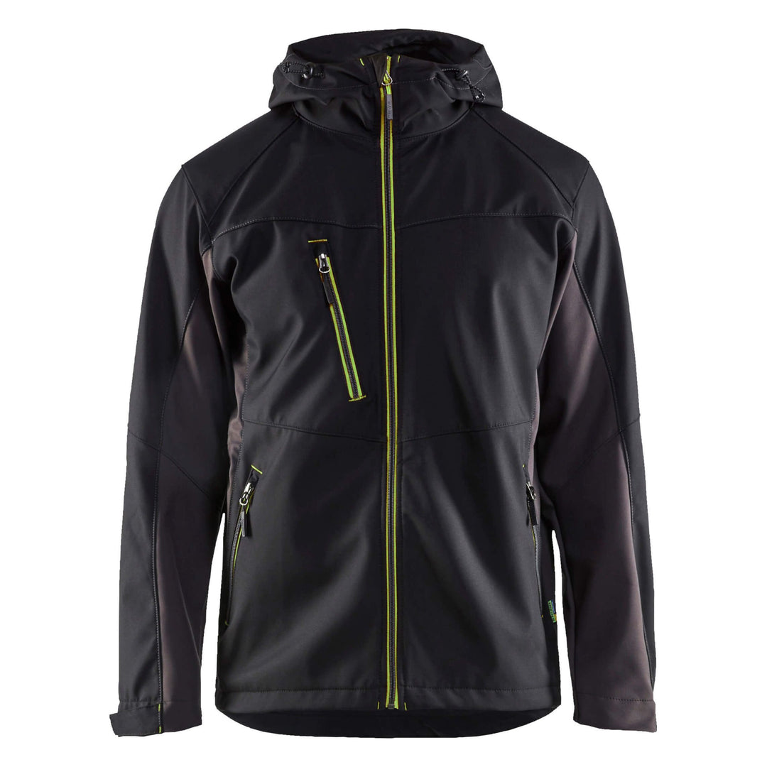 Blaklader 47532516 Hooded Softshell Jacket Black/Hi-Vis Yellow Main #colour_black-yellow