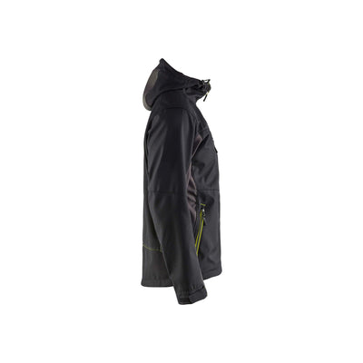 Blaklader 47532516 Hooded Softshell Jacket Black/Hi-Vis Yellow Right #colour_black-yellow