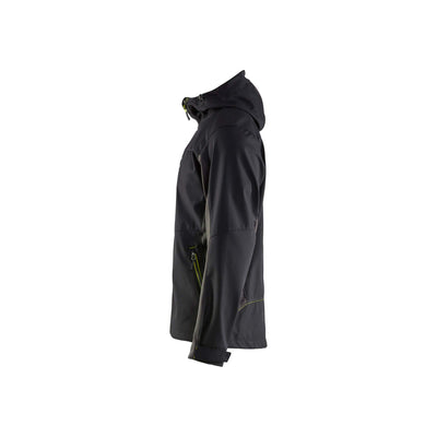 Blaklader 47532516 Hooded Softshell Jacket Black/Hi-Vis Yellow Left #colour_black-yellow