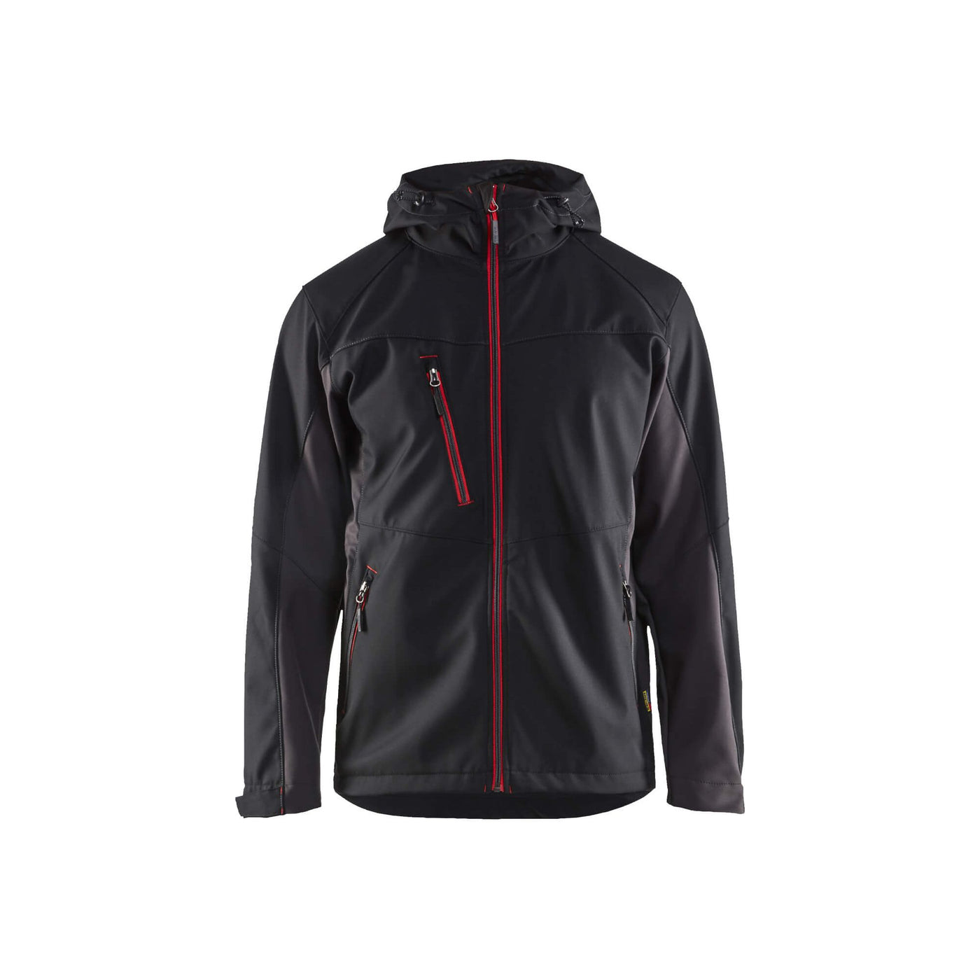 Blaklader 47532516 Hooded Softshell Jacket Black/Red Main #colour_black-red