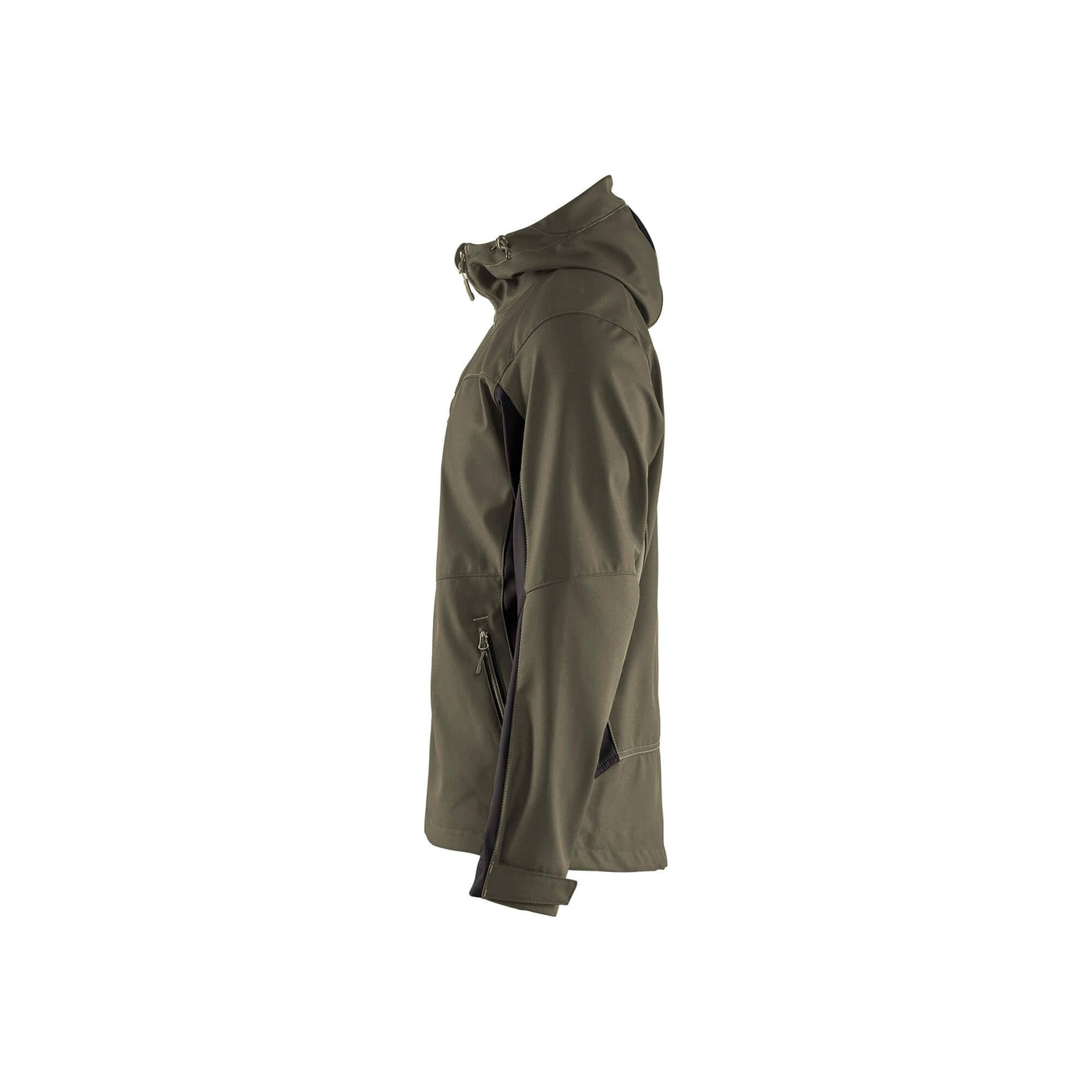 Blaklader 47532516 Hooded Softshell Jacket Dark Olive Green/Black Left #colour_dark-olive-green-black