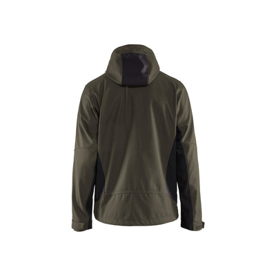 Blaklader 47532516 Hooded Softshell Jacket Dark Olive Green/Black Rear #colour_dark-olive-green-black